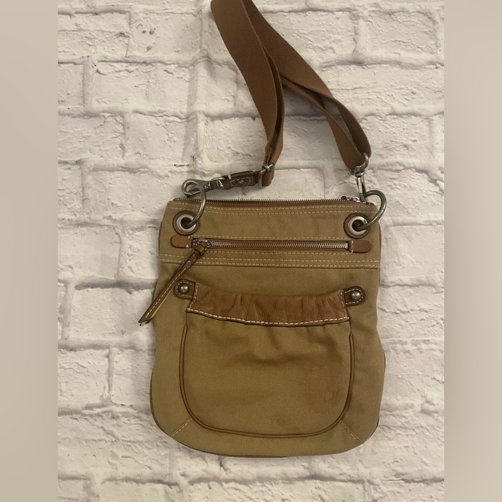 Fossil Canvas With Leather Trimming  Crossbody Purse Brown
